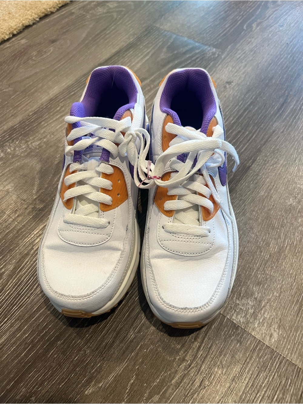 Nike Air Max White Sneakers with Purple Interior and Orange Lace Details 5.5Y